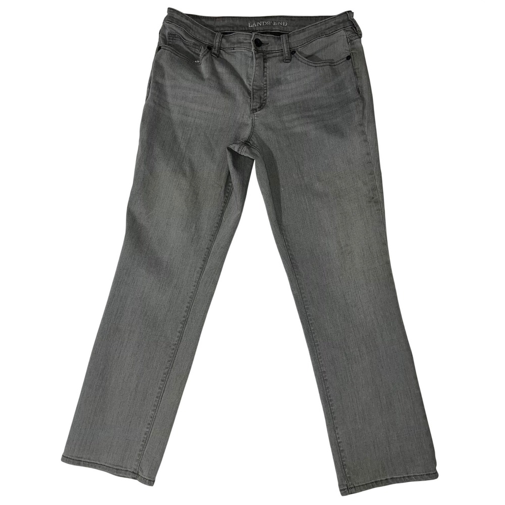 Lands End Mid Rise Straight Leg Jeans Gray Petite Size 8